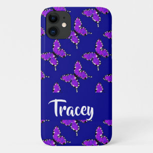 Custom name butterflies blue pattern iPhone 11 case