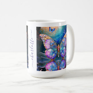 Custom Name Butterfly Blue Purple Gift for Her Coffee Mug