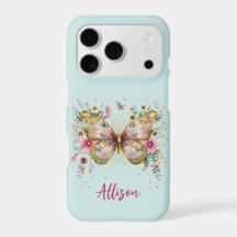 Custom Name Butterfly Floral Pink & Gold Wings