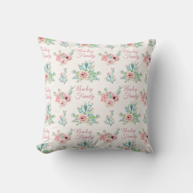 Custom Name Cacti Floral Throw Pillow (Front)