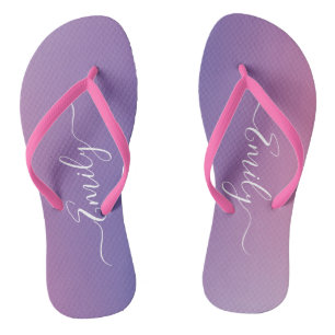 Custom Name Calligraphy Stylish Ombre Gradient Flip Flops