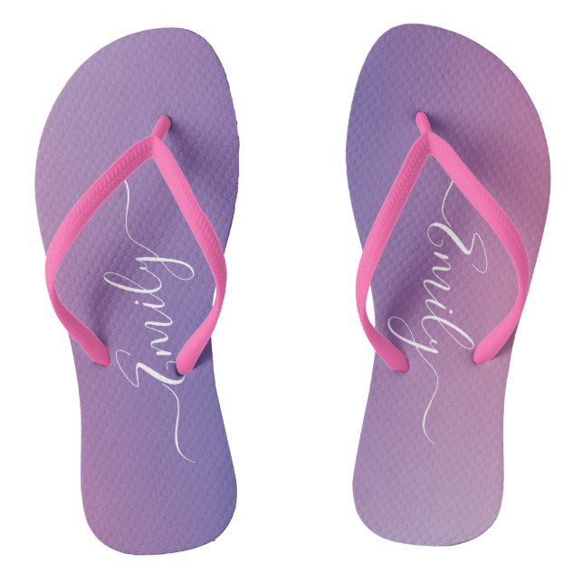 Custom Name Calligraphy Stylish Ombre Gradient Flip Flops (Footbed)