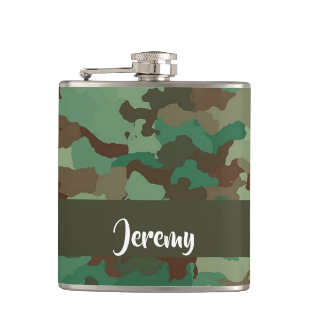 Custom  name camouflage pattern hip flask (Front)