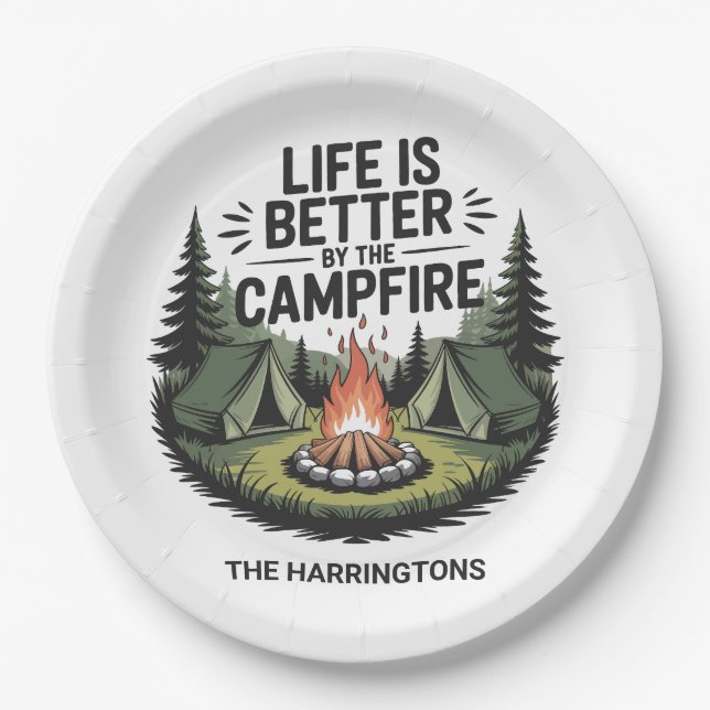 Custom Name Camping Paper Plate (Front)
