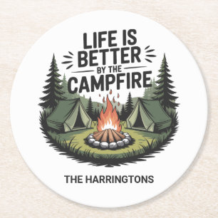 Custom Name Camping Round Paper Coaster