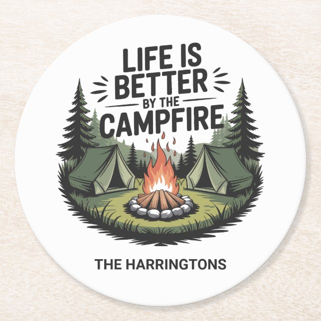 Custom Name Camping Round Paper Coaster (Front)