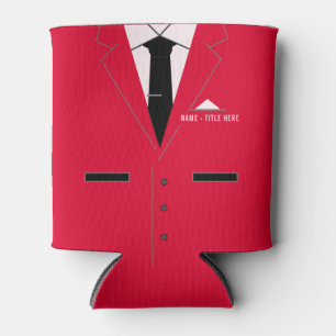 Custom Name Can Cooler Red Suit and Necktie