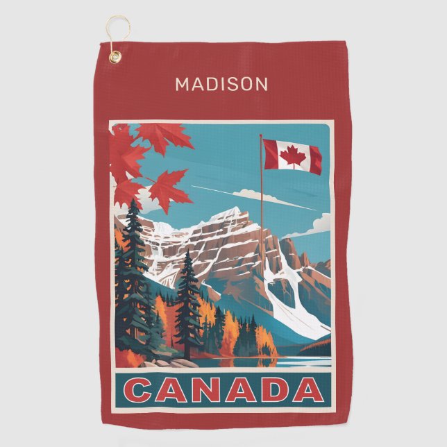Custom Name Canada Travel Poster Golf Towel (Front)