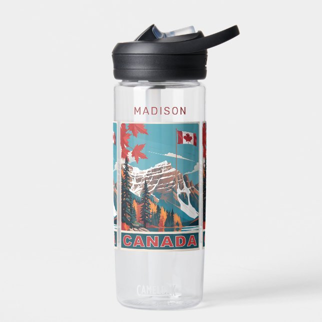 Custom Name Canada Travel Poster Water Bottle (Left)