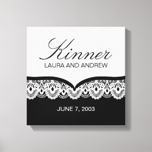 Custom Name Canvas with Lace (black and white) Print