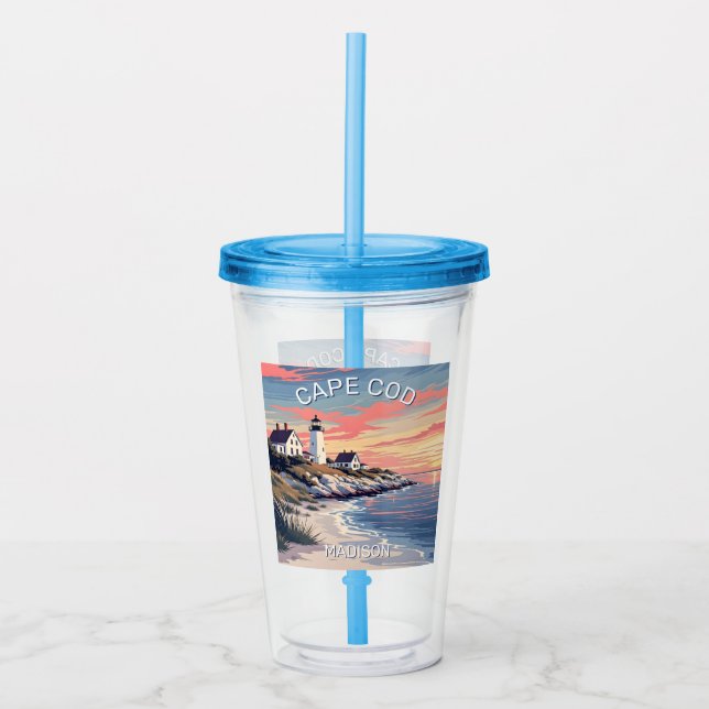 Custom Name Cape Cod Massachusetts Acrylic Tumbler (Front)