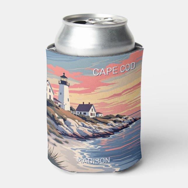 Custom Name Cape Cod Massachusetts Can Cooler (Can Front)