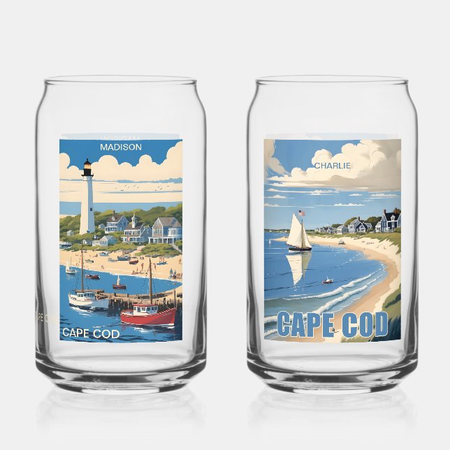 Custom Name Cape Cod Massachusetts Can Glass (Front)