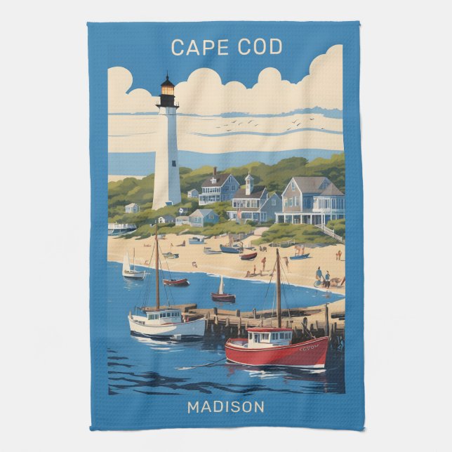 Custom Name Cape Cod Massachusetts Kitchen Towel (Vertical)