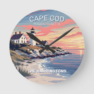 Custom Name Cape Cod Massachusetts Round Clock