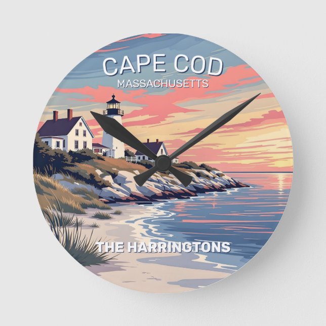 Custom Name Cape Cod Massachusetts Round Clock (Front)
