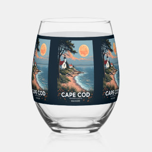 Custom Name Cape Cod Massachusetts Stemless Wine Glass