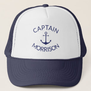 Custom Name Captain nautical navy blue anchor Trucker Hat