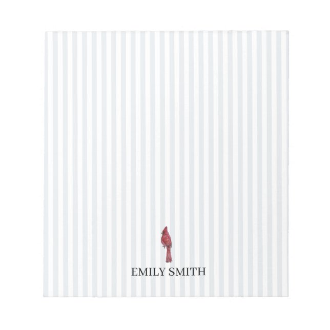 Custom Name Cardinal Bird Painting Stripe Notepad (Front)