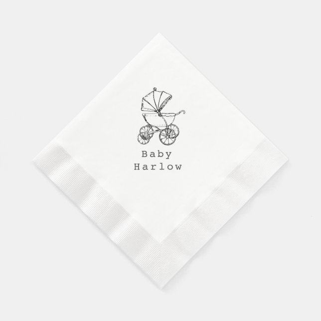 Custom Name Carriage Baby Shower Napkin (Corner)