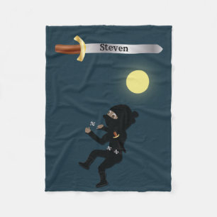 Custom Name Cartoon Ninja Boy Fleece Blanket