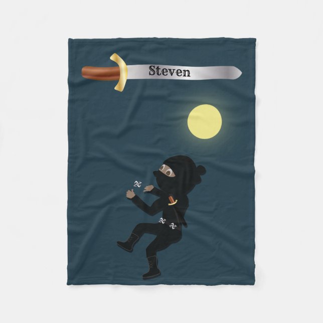 Custom Name Cartoon Ninja Boy Fleece Blanket (Front)