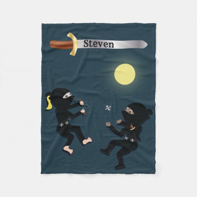 Custom Name Cartoon Ninja's Fleece Blanket (Front)