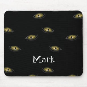 Custom name cat eyes on black mouse pad