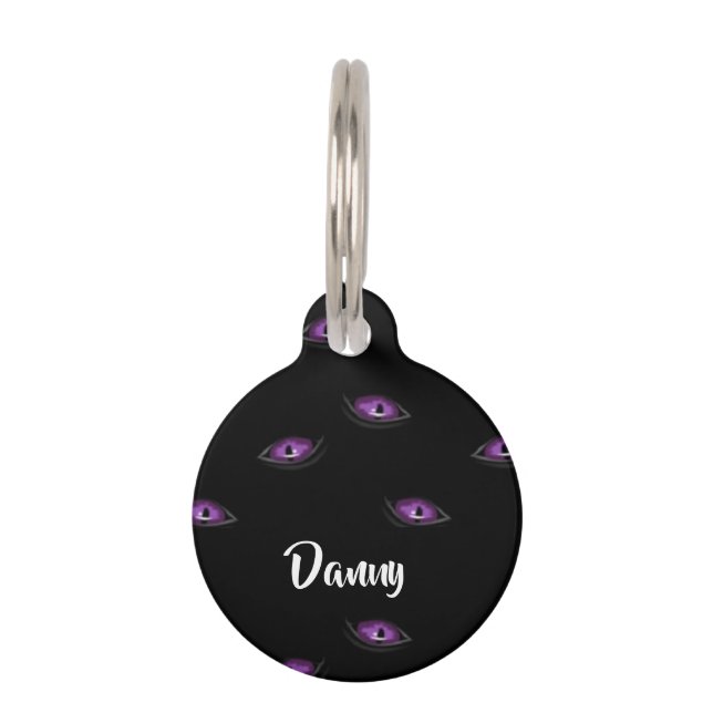 Custom name cat eyes pet tag (Front)