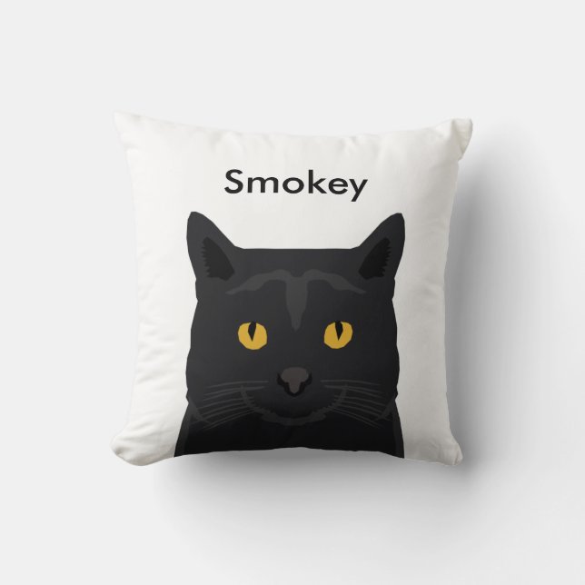 Custom name cat pillow - customizable black cat (Front)