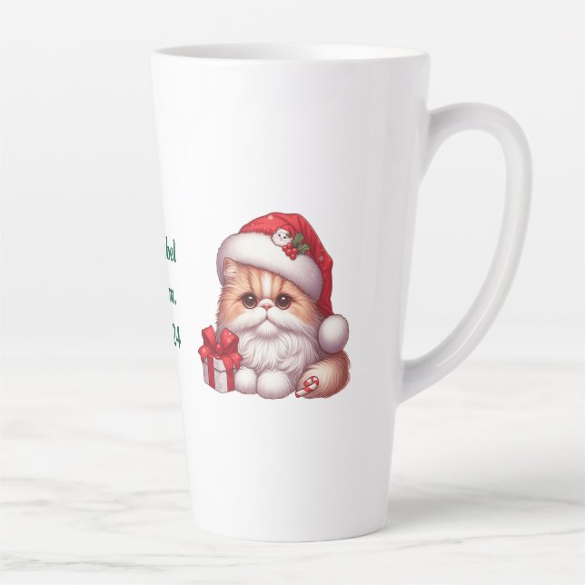 Custom name cat wearing Santa's hat Latte Mug (Right)