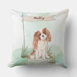 Custom Name Cavalier King Charles Spaniel Pet Dog Throw Pillow
