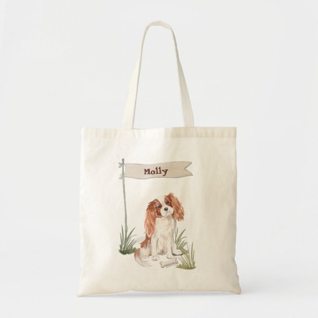 Custom Name Cavalier King Charles Spaniel Pet Dog Tote Bag (Front)