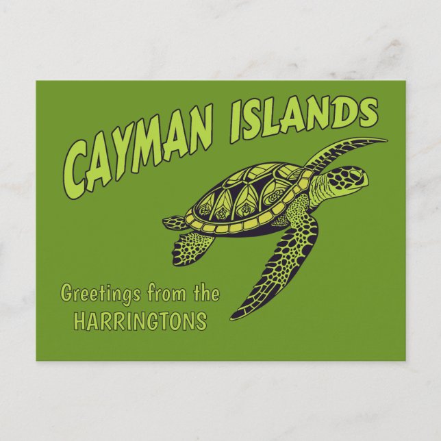 Custom Name Cayman Islands Sea Turtle Postcard (Front)