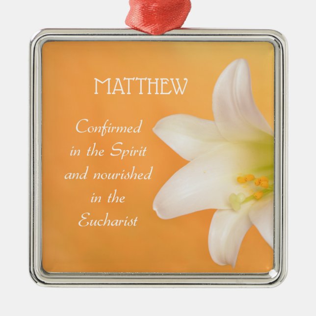 Custom Name, Celebrating RCIA Congratulations Lily Metal Ornament (Front)