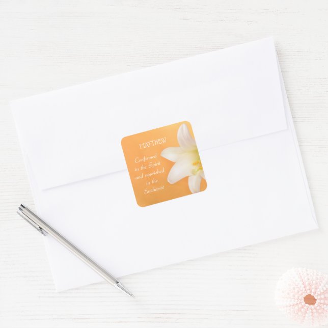 Custom Name, Celebrating RCIA Congratulations Lily Square Sticker (Envelope)