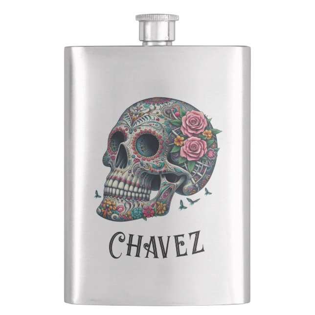 Custom Name Celebration of Life and Death Hip Flask (Front)