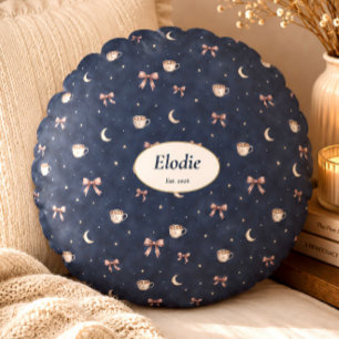 Custom Name Celestial Cottagecore Moon Cozy Gift Round Pillow