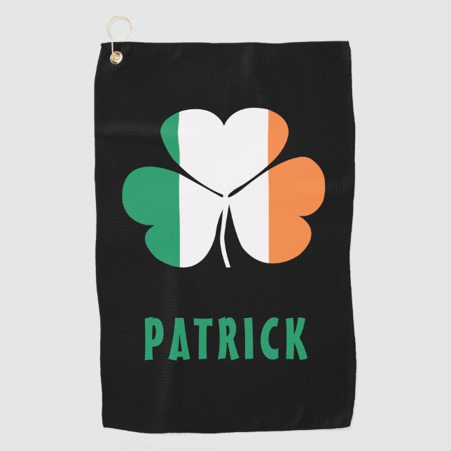 Custom Name Celtic Ireland Shamrock Irish Flag Golf Towel (Front)