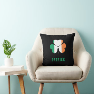 Custom Name Celtic Ireland Shamrock Irish Flag Throw Pillow