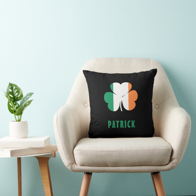 Custom Name Celtic Ireland Shamrock Irish Flag Throw Pillow (Chair)