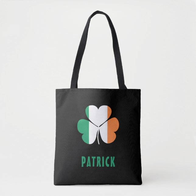 Custom Name Celtic Ireland Shamrock Irish Flag Tote Bag (Front)
