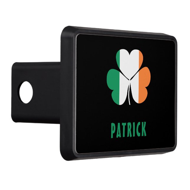 Custom Name Celtic Ireland Shamrock Irish Flag Trailer Hitch Cover (Right)