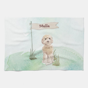 Custom Name Champagne Cockapoo Pet Dog Kitchen Towel