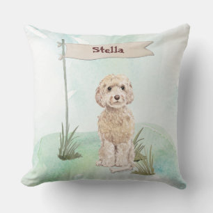 Custom Name Champagne Cockapoo Pet Dog Throw Pillow
