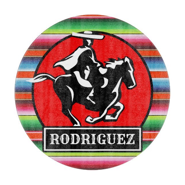 Custom NAME Charro Horse Spanish Mexican Serape Cutting Board (Front)