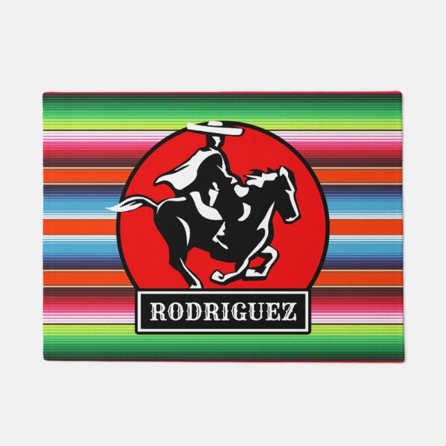Custom NAME Charro Horse Spanish Mexican Serape Doormat (Front)