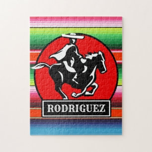 Custom NAME Charro Horse Spanish Mexican Serape Jigsaw Puzzle