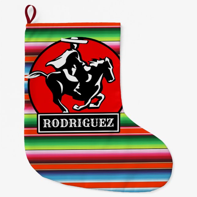 Custom NAME Charro Horse Spanish Mexican Serape Large Christmas Stocking (Front)