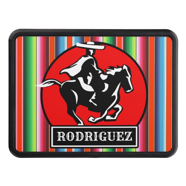 Custom NAME Charro Horse Spanish Mexican Serape Trailer Hitch Cover (Front)